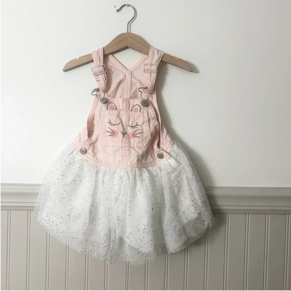 OshKosh B'gosh Girls 2T Bunny Pink Easter Tulle Overall Dress